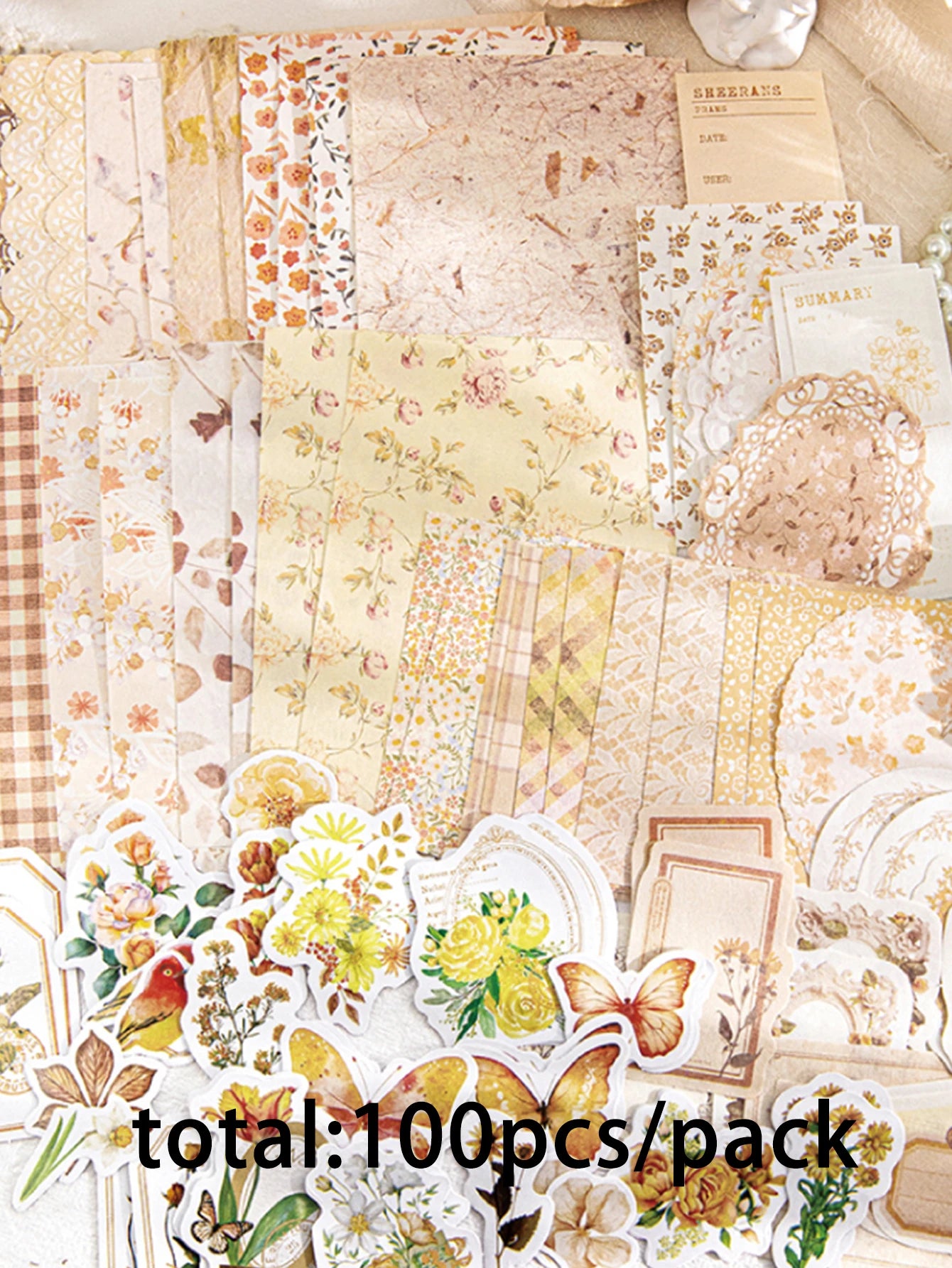 Light Vintage Watercolor Floral Kit, Artistic Botanical Decor Paper for DIY Journal Collage & Background Layering Qme D