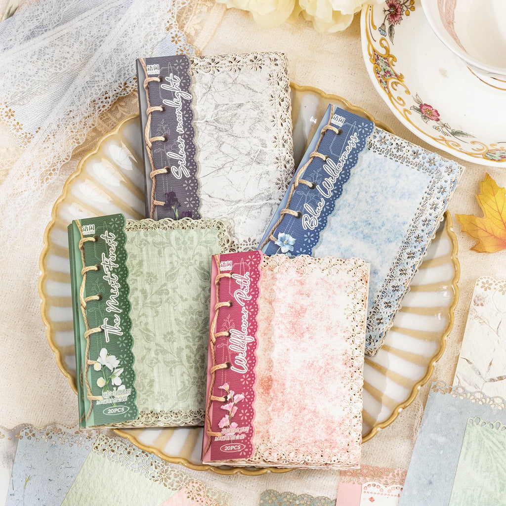20 sheets Ins Lace Memo Material Book Decorative Paper Creative Collage Junk Journal DIY Scrapbooking Aesthetic Craft Paper Qme ABCD