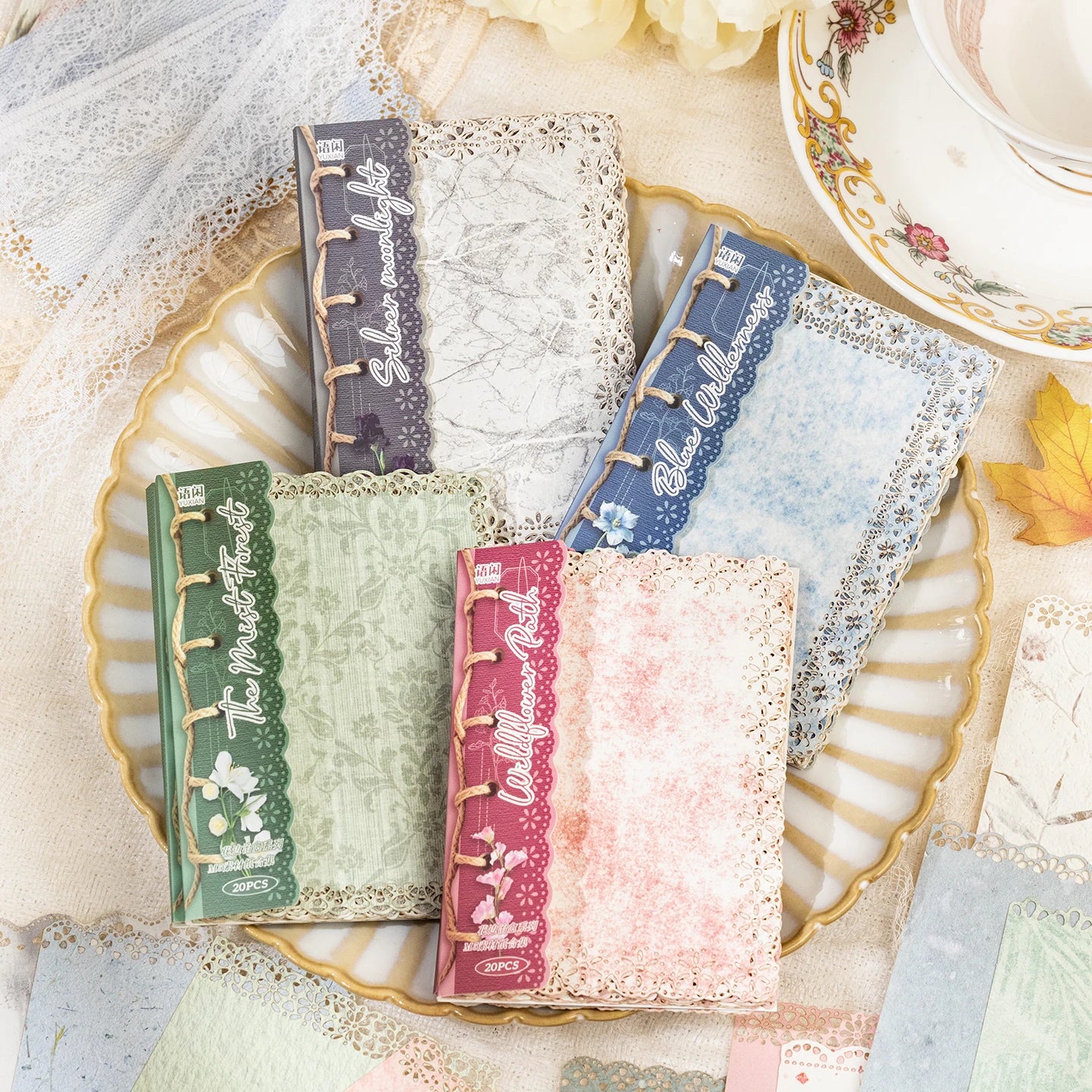 20 sheets Ins Lace Memo Material Book Decorative Paper Creative Collage Junk Journal DIY Scrapbooking Aesthetic Craft Paper Qme ABCD