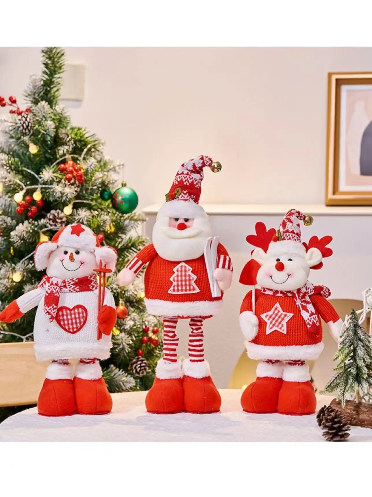 Retractable Santa Doll Knit Sweater Long Leg Ski Figure Christmas Qme