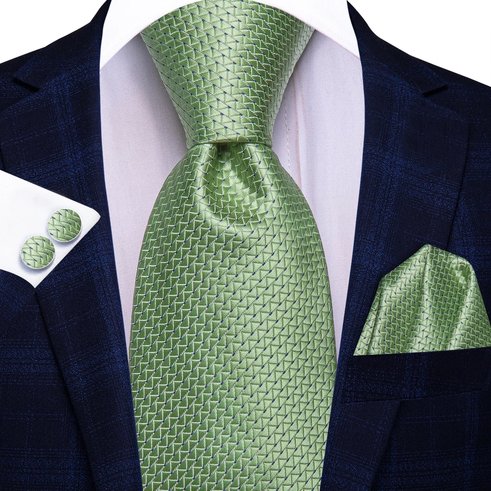 Hi-tie Paisley Dark Green Black Mens Elegant Necktie Handkerchief