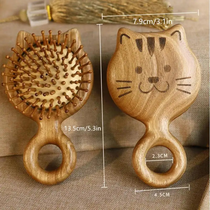 Garapa Cartoon Cat Wooden Scalp Massage Comb Meridian Toothed Head Qme