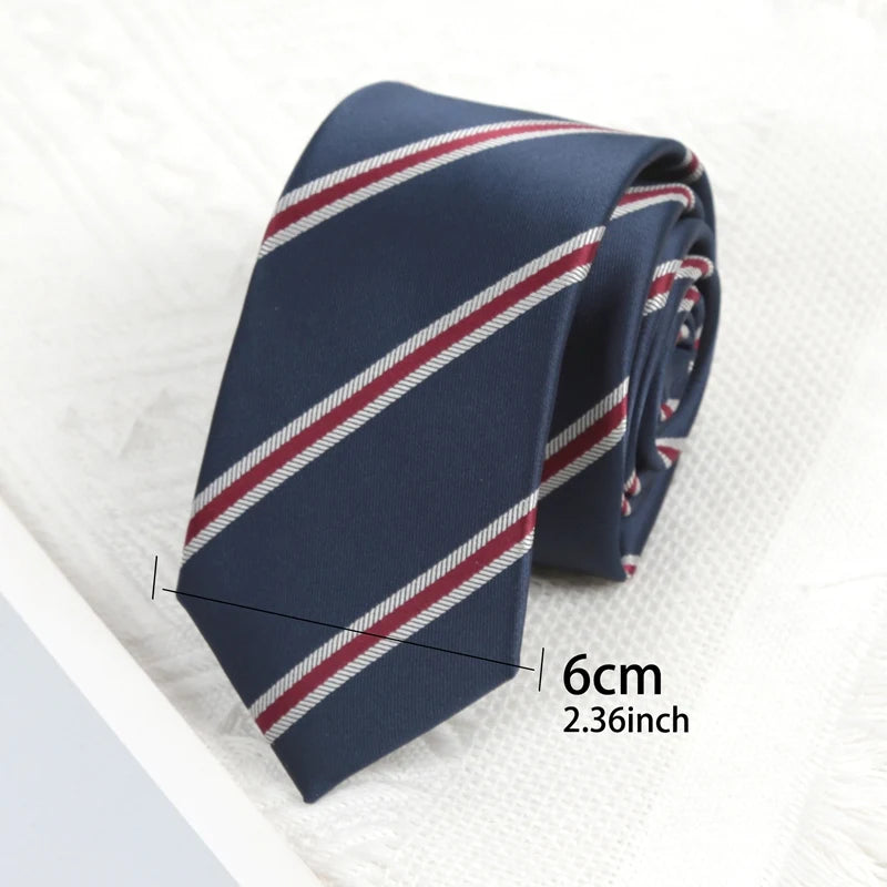 Mens Navy Blue Stripes Ties Luxury 6cm Skinny Necktie for Man Groom Jacquard Woven Neck Tie for Business Wedding Party Qme