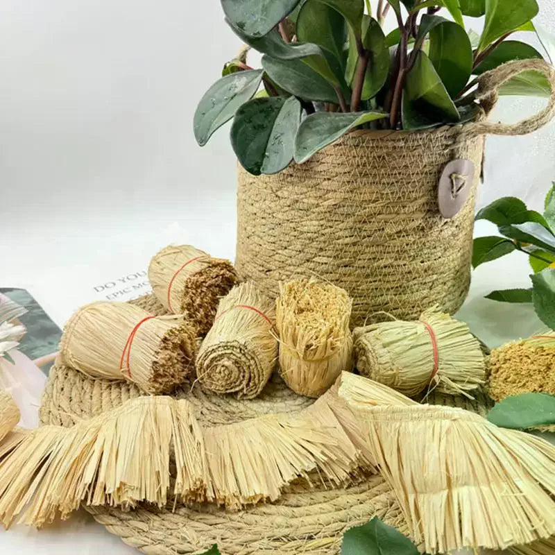 Natural Wedding Garland DIY Home Supply Background Wall Decoration Raffia Straw Tassels Jute Fringe Trim 1meter Qme