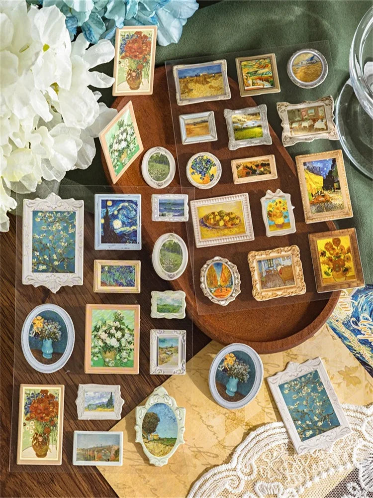 Vintage Oil Painting Museum Sticker Decor Diary Album Aesthetic Stationery Scrapbook Stickers material Student school supplies Qme