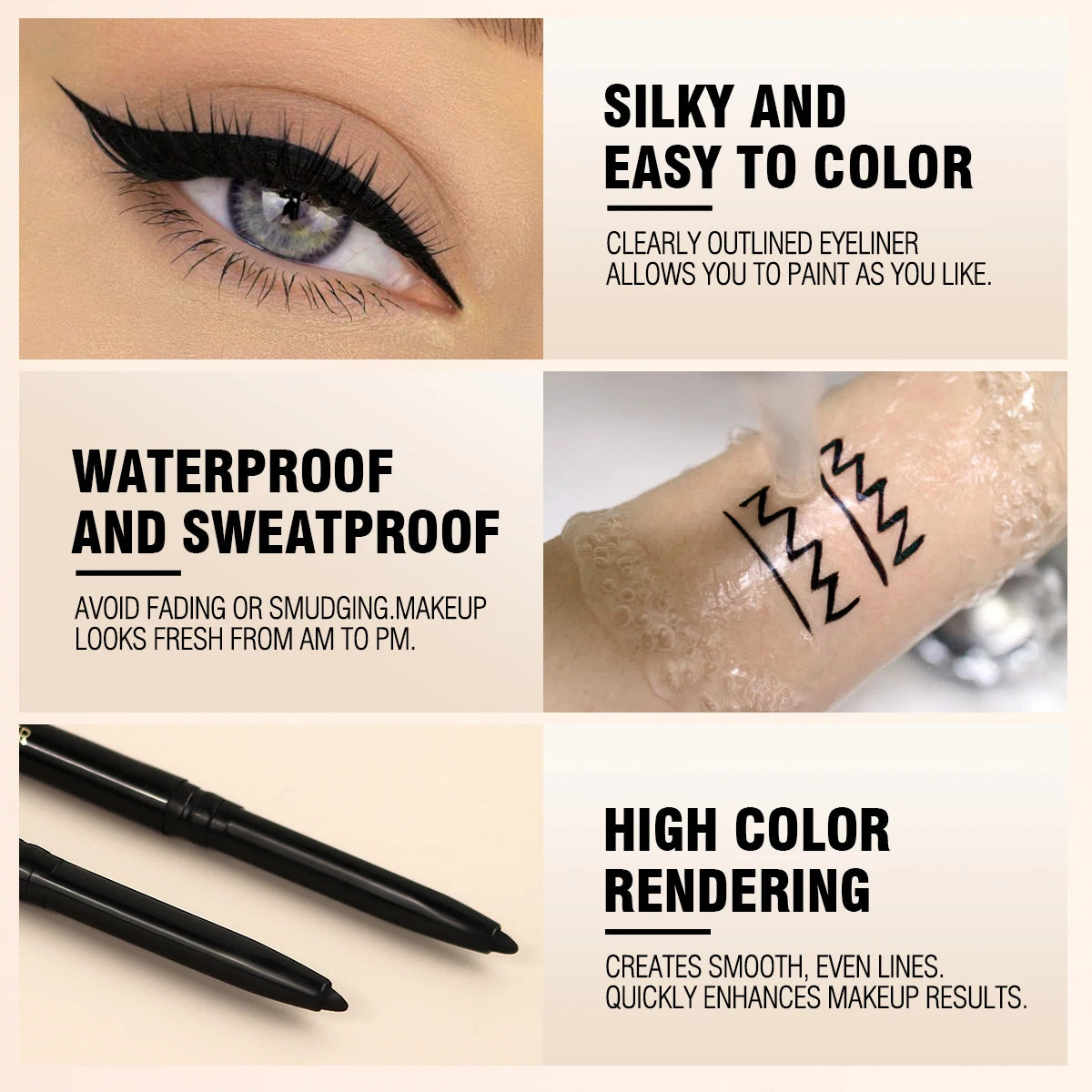 1 Pc Balck Eye Pencil, Natural Enlarge Your Eyes, Long-lasting, Create Perfect Eyeliner, for All Skin Types, Easy To Use Qme