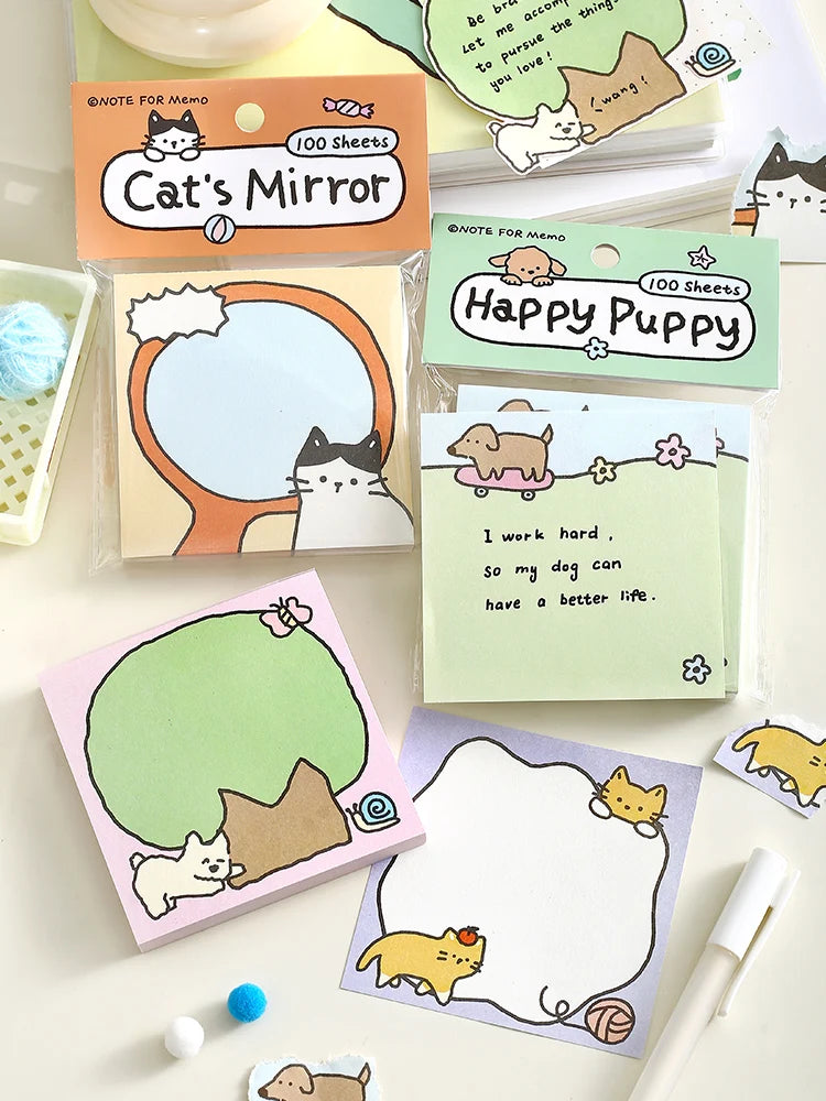 100 sheets Relaxation Series Cartoon Adhesive Cute Animals Notes Notepad Memo Pad Office School Supplies Stationery Stickers Qme All