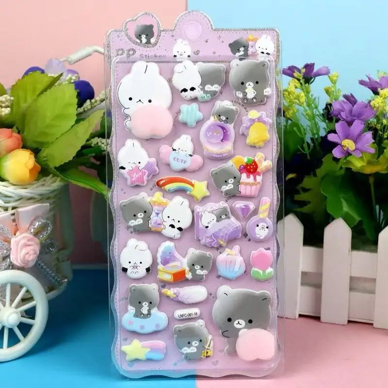 1 Sheet 3D Cute Animal Butt Stickers, Stress Relief Puffy Squishy Sticker for DIY Scrapbook Guitar Phone Case Laptop Decal Qme Little bear-16