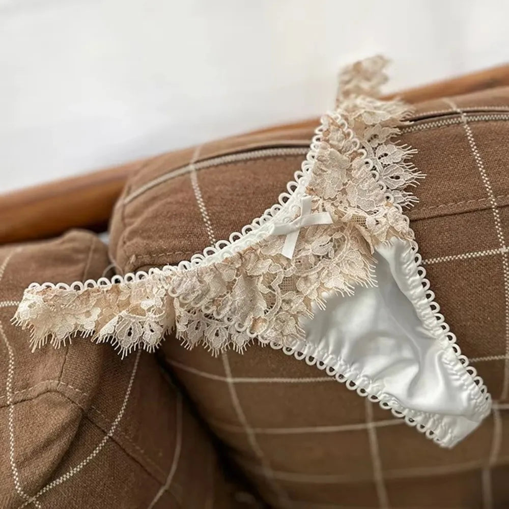 Sweet Romantic Lace Thongs Hollow Out Low-waist Underwear Women Qme