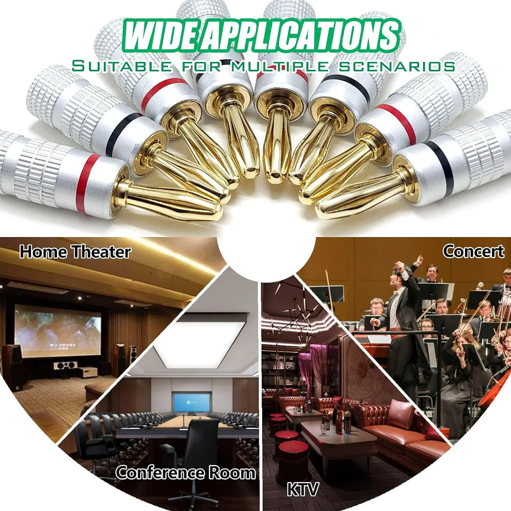10pcs Connector 4mm Speaker Banana Plugs 24K Copper Gold Plated 4mm Jack Match with 4mm Binding Post Qme