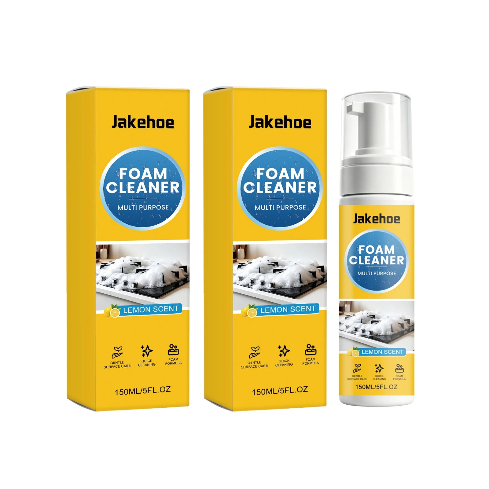 Multi-purpose Foam Cleaning Spray Dissolving Grease Grime Eliminate Musty & Greasy Odors Lemon Scent Powerful Foaming Degreaser Qme 2 x 150ML Boxed