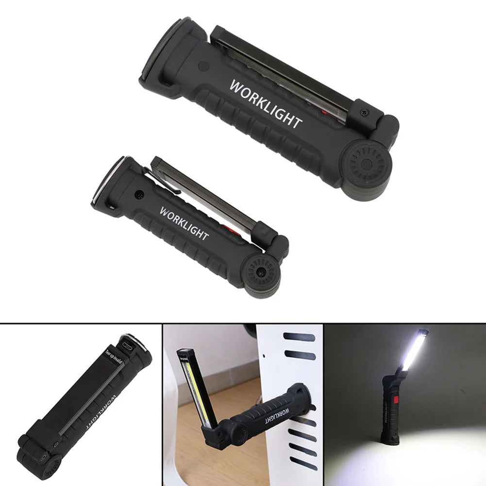 COB LED Work Light Dimmable USB Rechargeable LED Flashlight Inspection Lamp With Magnetic Hook Power Bank 18650 Battery Torch Qme