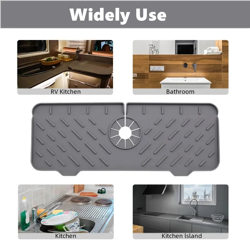 Kitchen Silicone Faucet Mat Water Ripples Faucet Water Catcher Mat Large Sink Splash Pad Countertop Protector Bathroom Gadgets Qme