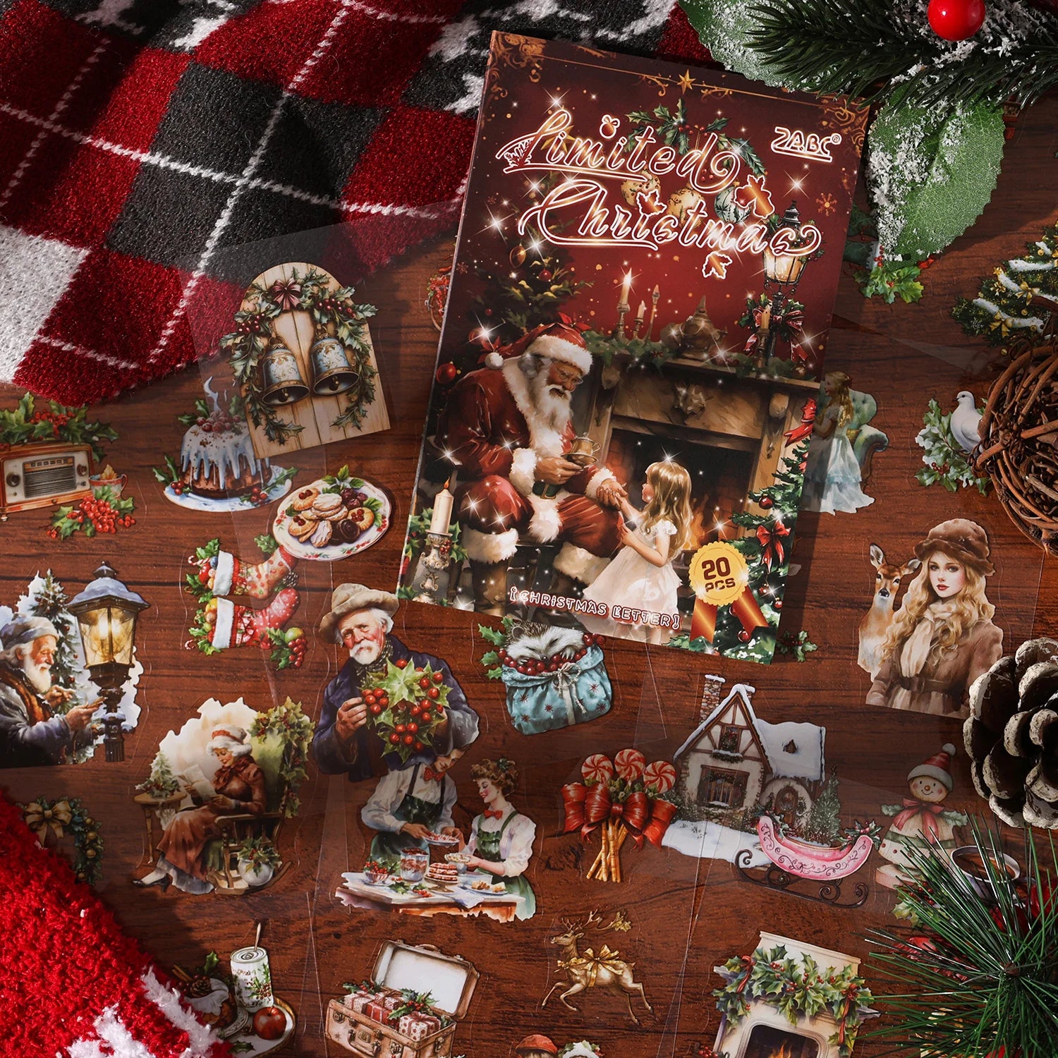 20/40 Sheets Large Size Christmas Sticker Book Washi PET Stickers Set Scrapbooking Holiday Party Aesthetic Decoration Journal Qme D-40 Sheets