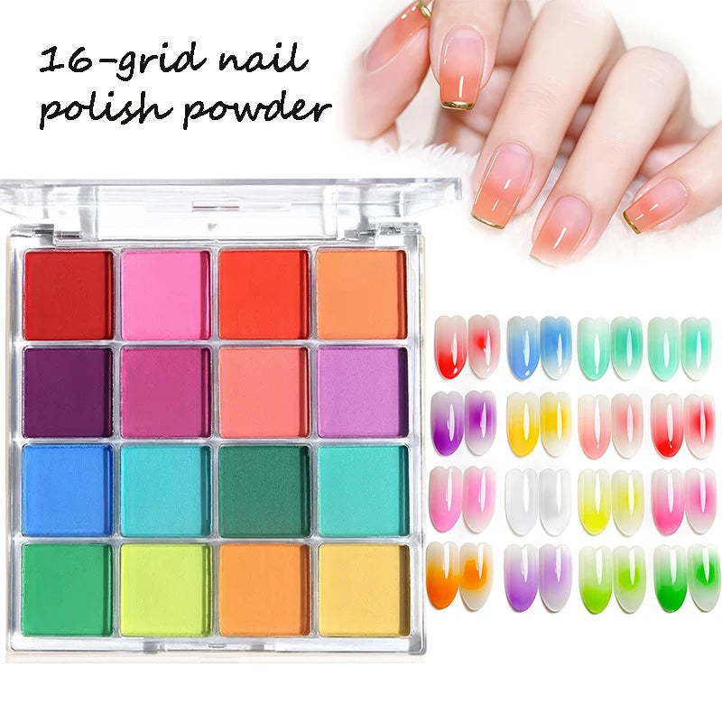 16-grid Nail Polish Powder Pigment Gradient Create Blush Effect Qme