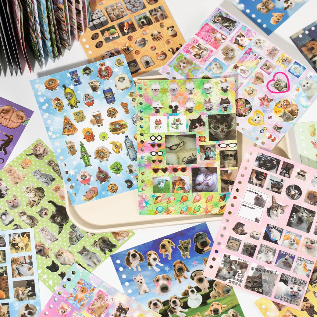 Cute Pets Theme Sticker Book 30 Sheets/Bag with Ring Binding for Scrapbooking DIY Collage Material Background Decoration Qme