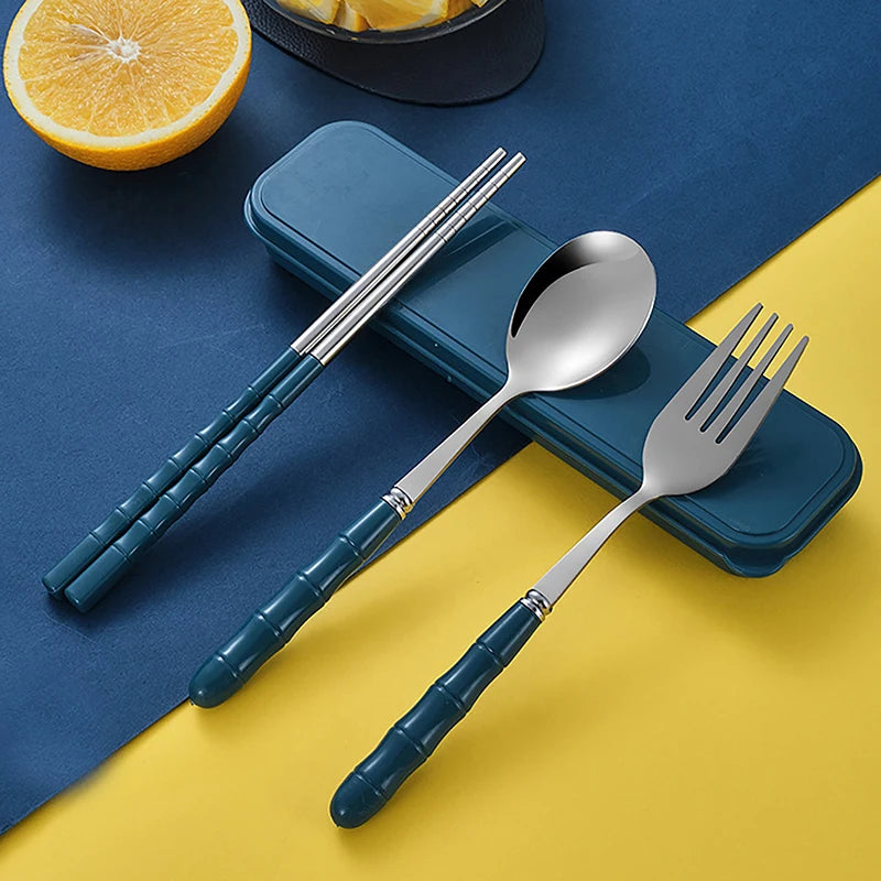 Chopsticks Spoons Forks Sets Stainless Steel Portable Tableware Qme