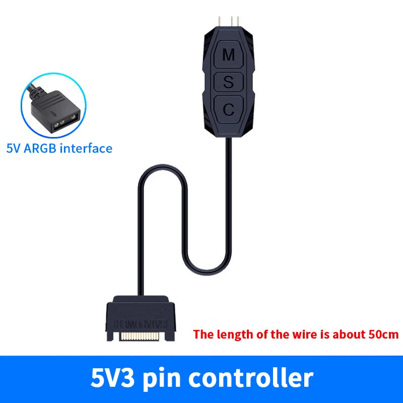 ARGB Controller 5V 3PIN SATA Cable Light Adapter CPU Cooling Fan Qme A1