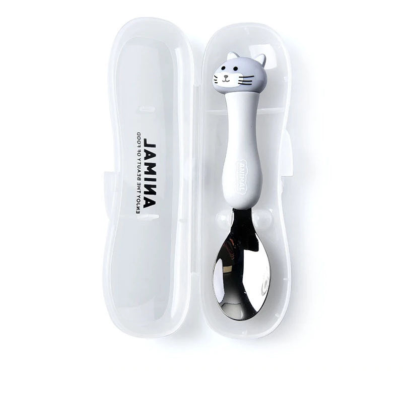 Cartoon Animal Kids Spoon and Fork Set Dessert Spoon for Children Fork Baby Tableware Gadgets Children's Cutlery Kids Favours Qme Kitten Only Spoon