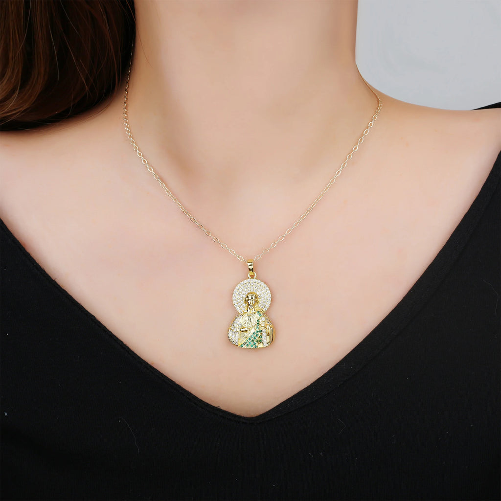 Trendy Man Woman Religious St. Jude Zirconia Pendant Necklace For Female Punk Style Choker Neck Jewelry Friendship Gifts 2024 Qme