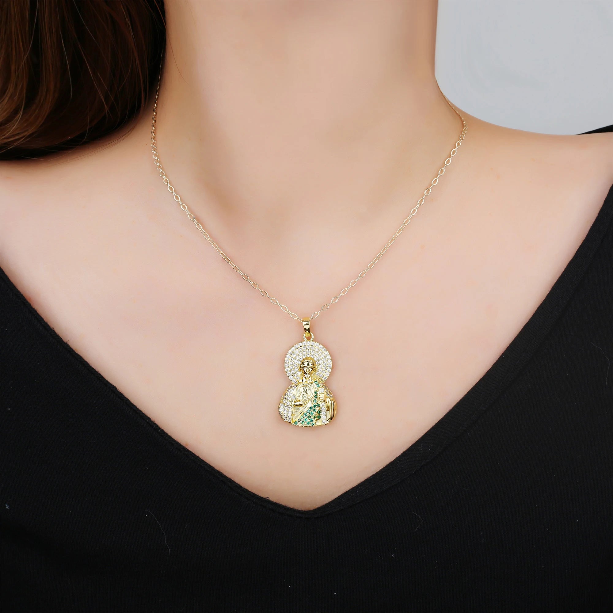Trendy Man Woman Religious St. Jude Zirconia Pendant Necklace For Female Punk Style Choker Neck Jewelry Friendship Gifts 2024 Qme