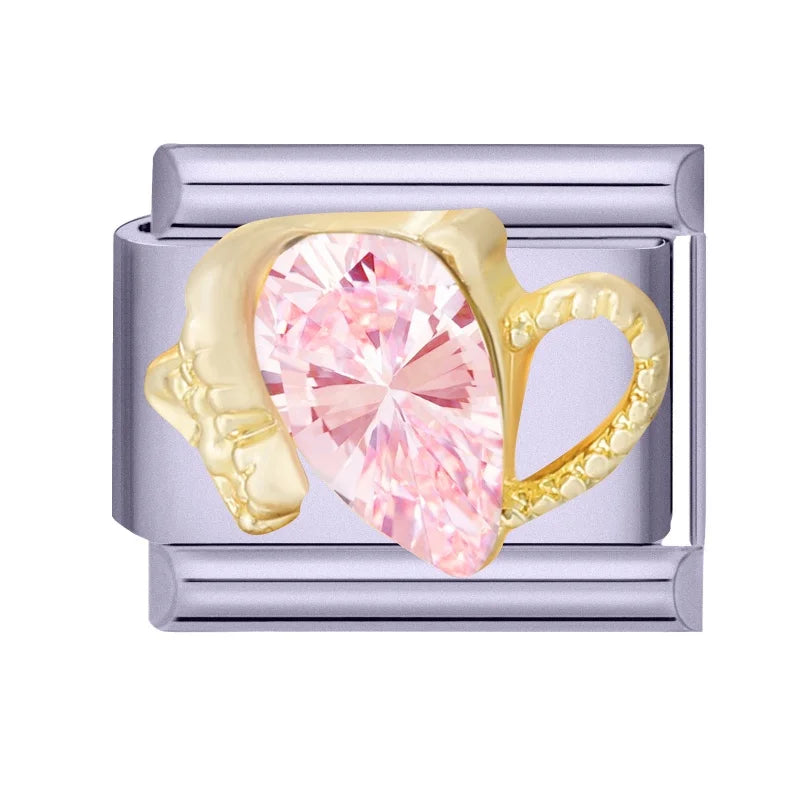 Sweet Shiny Gold Zircon Bow Moon Cherry Star Italian Charm Links Fit
