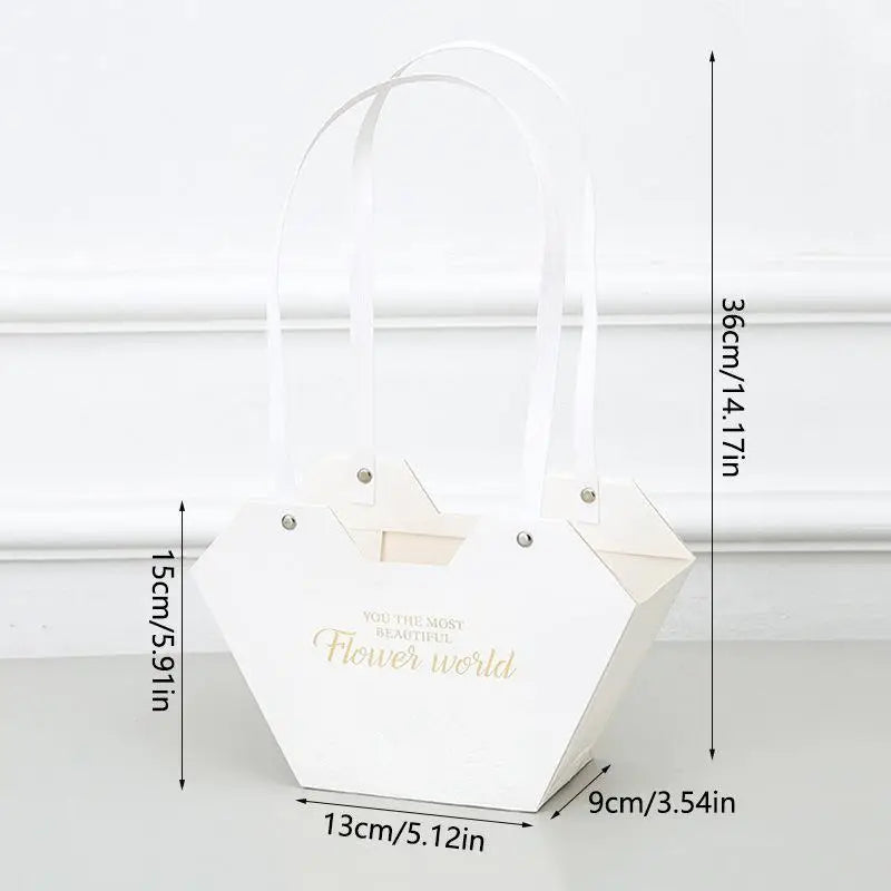 1Pc Portable Flower Basket Rose Flower Wrapping Box Gift Bag For Wedding Birthday Christmas Party Flower Bouquet Decor Supplies Qme White