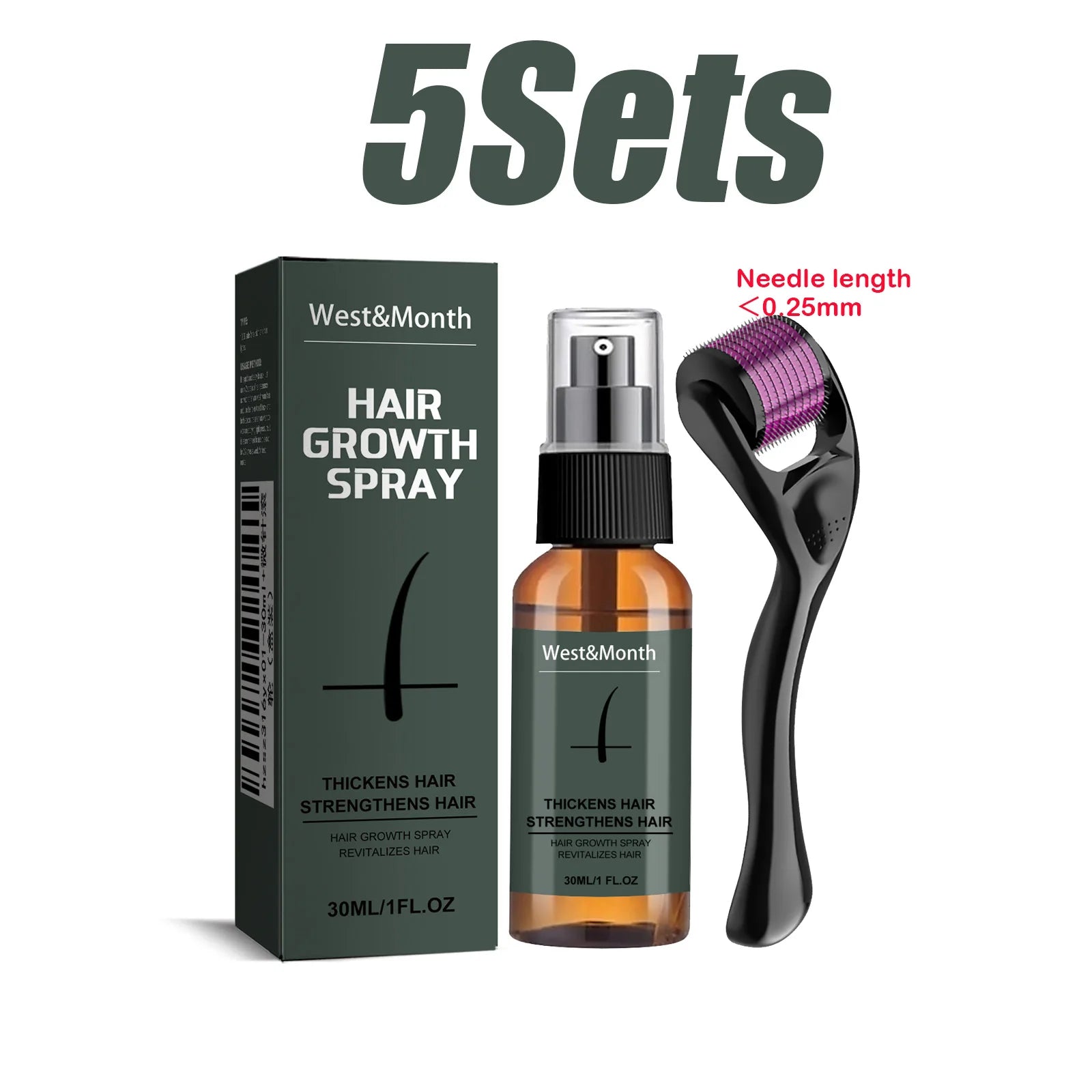 Men's Beard Spray Kit with Micro Roller 0.25mm Moisturizing Thicken Facial Hair Beard Boosting Essence Nourishing Spray Bear Qme 5 Sets
