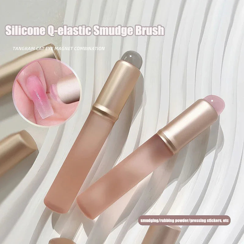 Jelly Pink Nail Art Silicone Brush Reusable Mirror Powder Pigment Applying Manicure Tool Soft Q-elastic Smudge Nail Brush Stick Qme