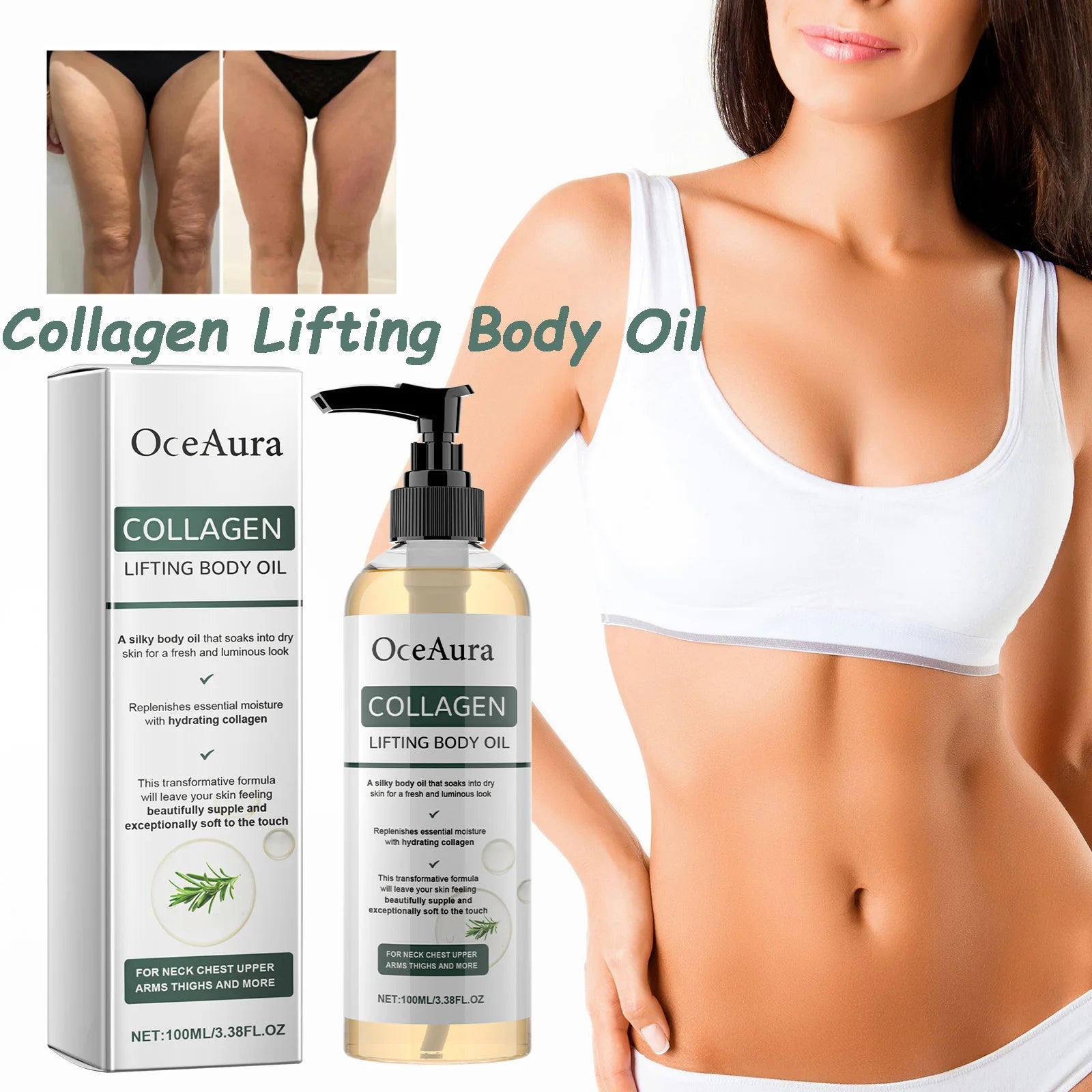 Collagen Lifting Body Oil Hydrating Tightening Whole Body Massage Essential Oil Lifting Firming Body Oil for Dry Skin Moisturize Qme