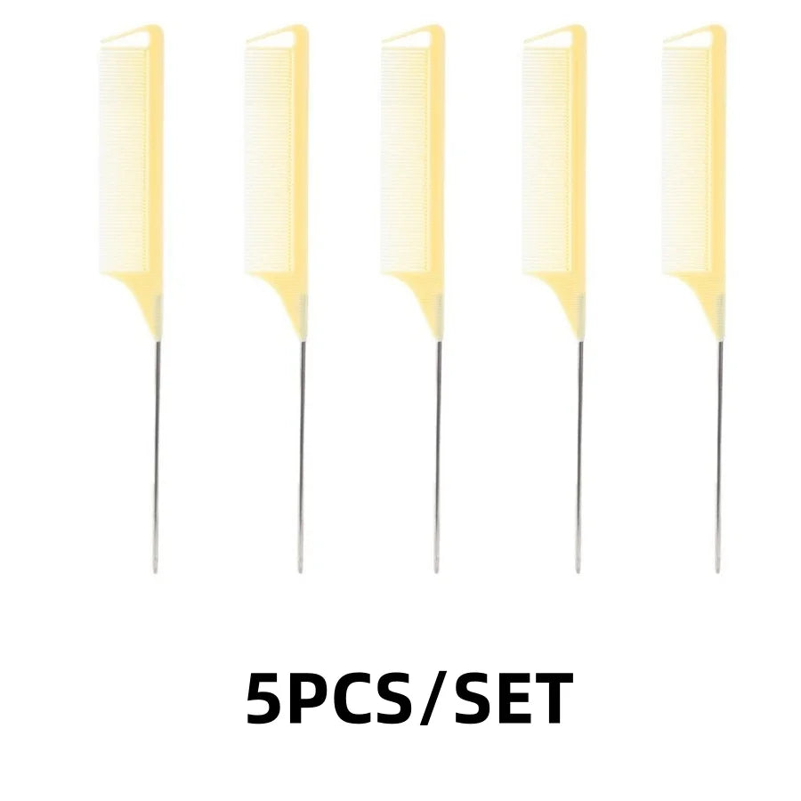 5PCS/12PCS Professional Candy Color Hair Styling Pointy Tail Comb for Wig, Partition, Braid, Hair Dye, and Highlights Hair Tool Qme 5PCS Light Yellow