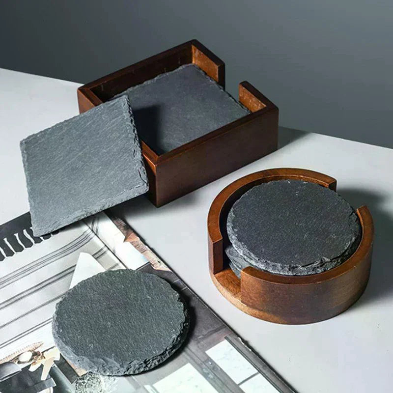 Table Coaster Japanese Style Reusable Slate Stone Drink Coaster Decorative Kitchen Tea Cup Mug Heat Resistant Rock Coaster Qme