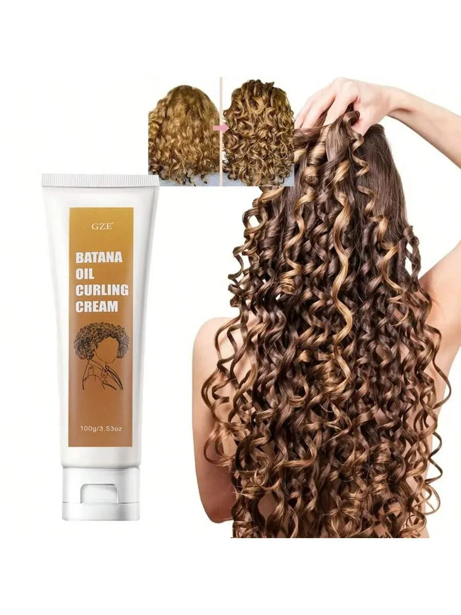 GZE Batana Oil Curling Cream for Curl Wavy Hair Curl Activator Curly Control Enhancing Defining Frizz Control Smooth Qme