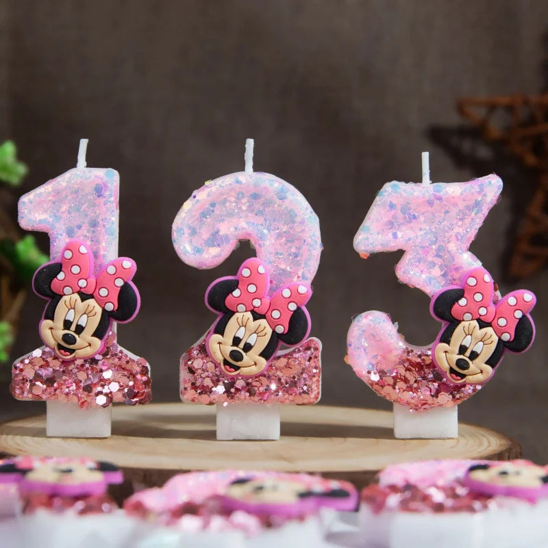 Minnie's Birthday Candles Mickey's Creative Glitter Cake Anniversary Anniversary Celebration Atmosphere Candle Plug-in Qme