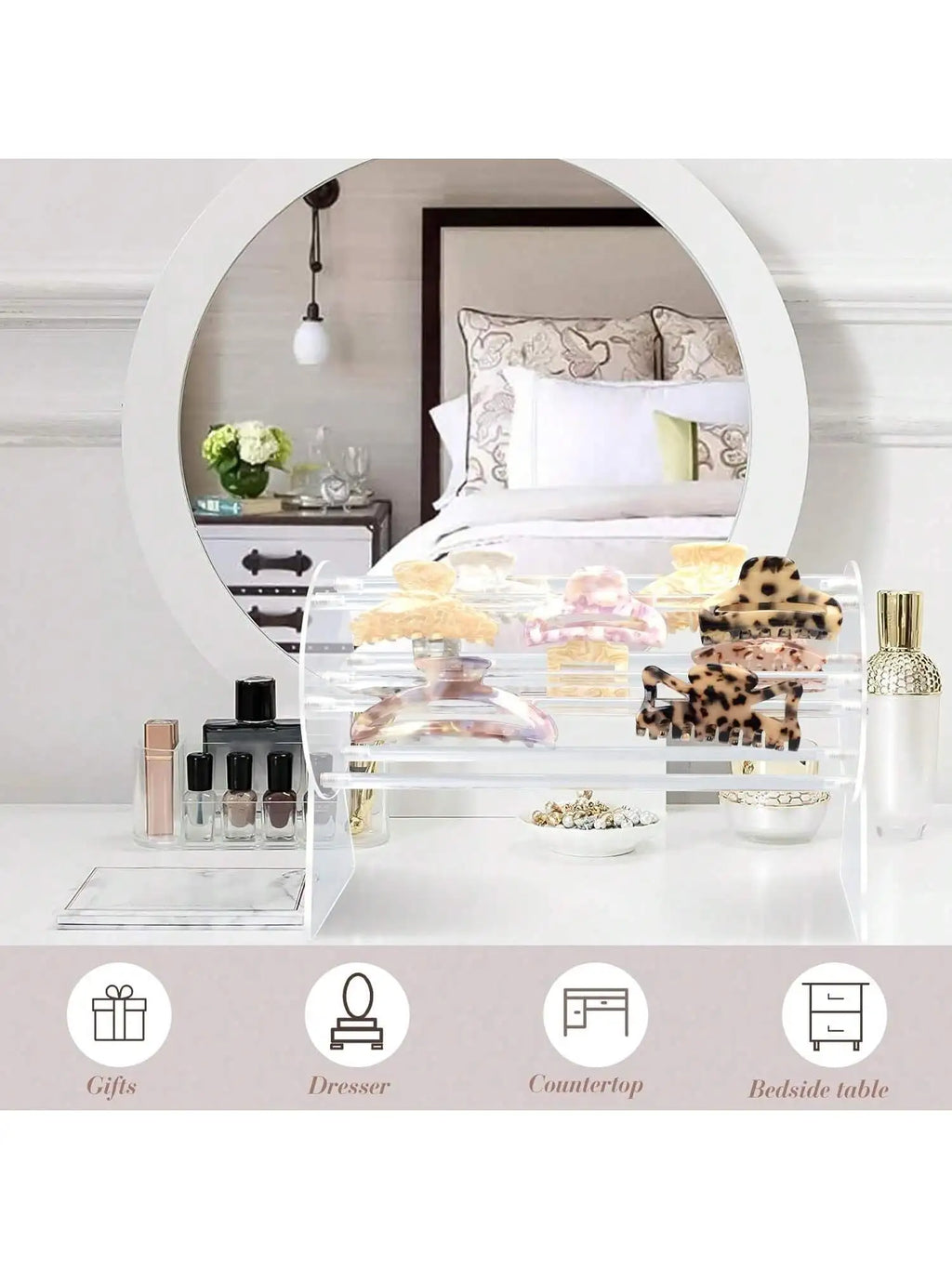 Acrylic Claw Clip Storage Rack 360 Degree Rotating Holder Hair Box Qme