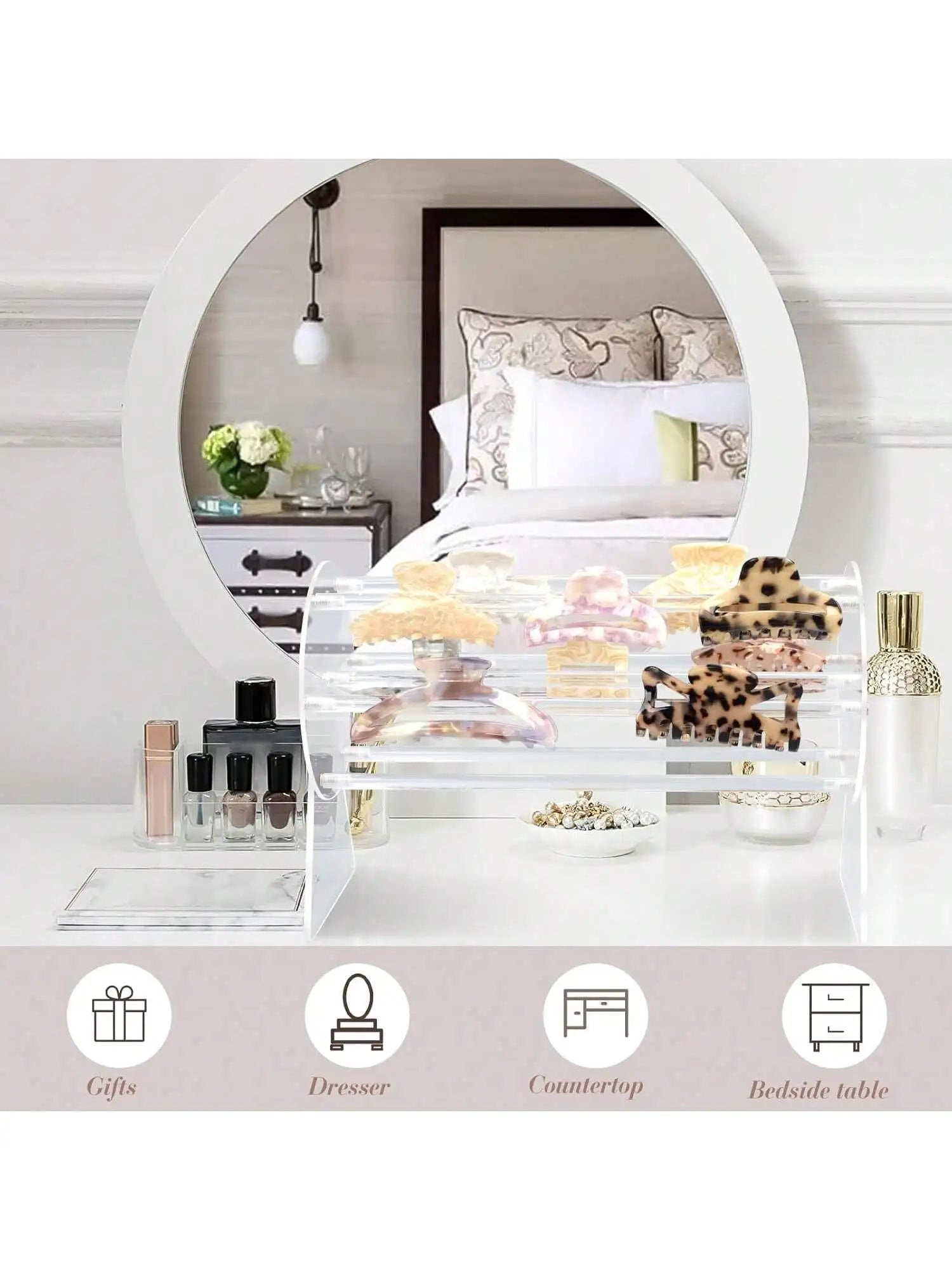 Acrylic Claw Clip Storage Rack 360 Degree Rotating Holder Hair Box Qme
