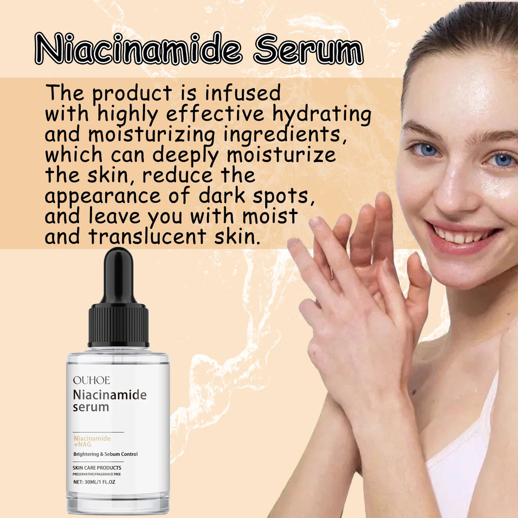 Nicotinamide Face Serum Brightening Moisturizing Smoothing Shrink Pores Facial Essence Glowing Facial Moisturizer for Daily Skin Qme