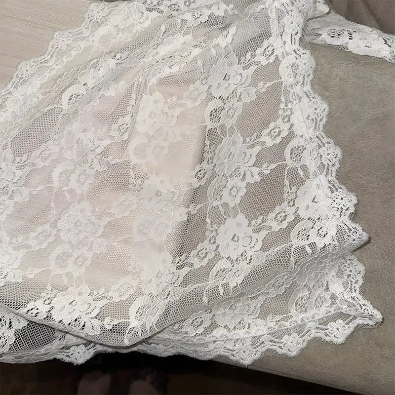 Y2K Women Lace Flower Elegant Skirt Stacked Belt Flower Sweet Triangle Scarf Breathable Travel Photo Headband Turban Accessories Qme