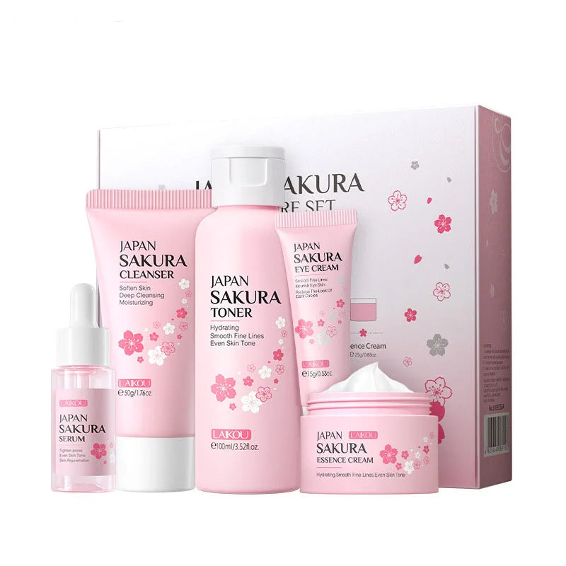 5 Sakura Skin Care Sets Face Cream Serum Toner Facial Cleanser Qme