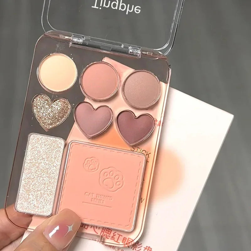 8-color Love Heart Eyeshadow Palette Pearly Glitter Shiny Highlighter Shadow Shimmer Gray Pink Blush Eyeshadow Brighten Make Up Qme