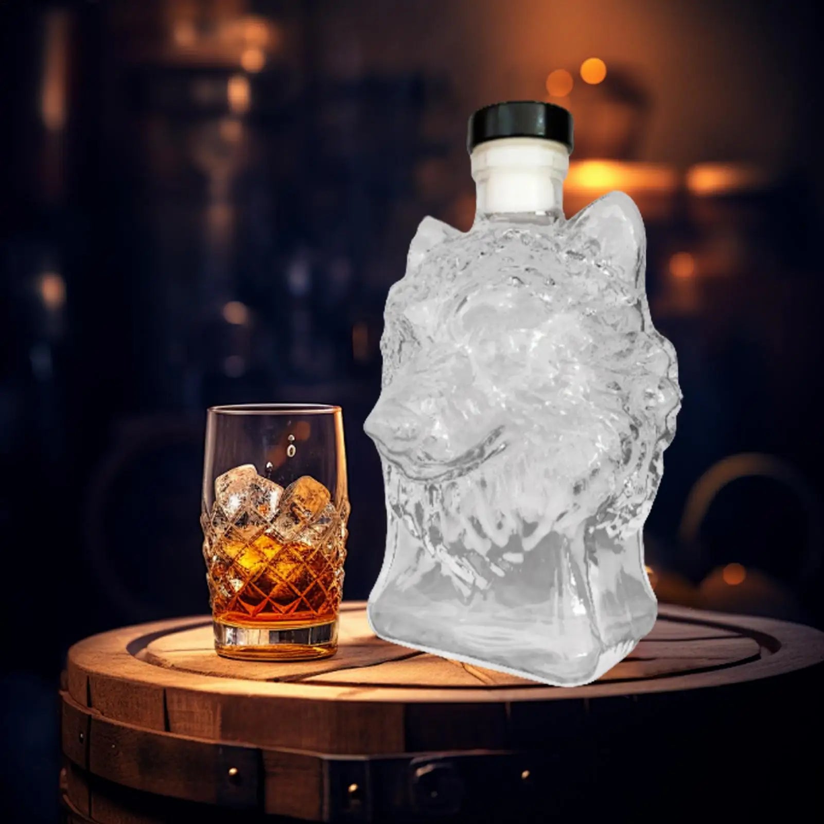 Whiskey Decanter Glass Wine Bottle Wolf-head Profile Spirit Bar Tool Qme