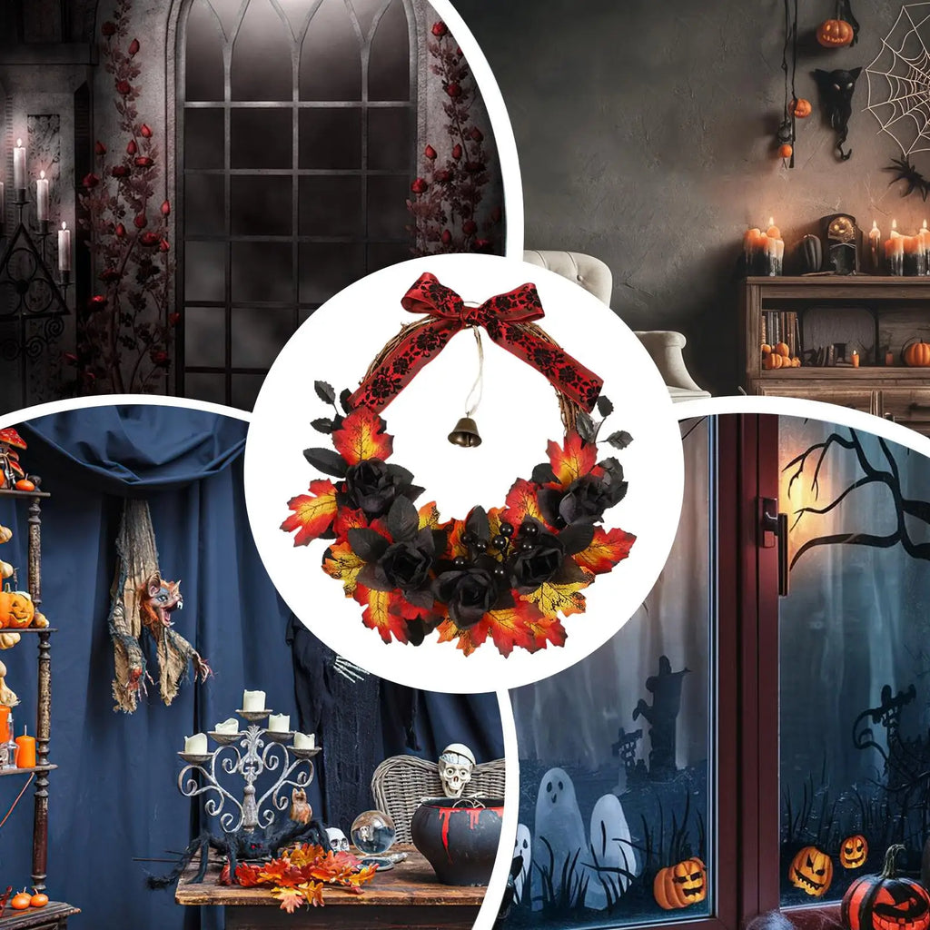 Halloween Wreaths Front Door Festival Window Garland Realistic Maple Qme