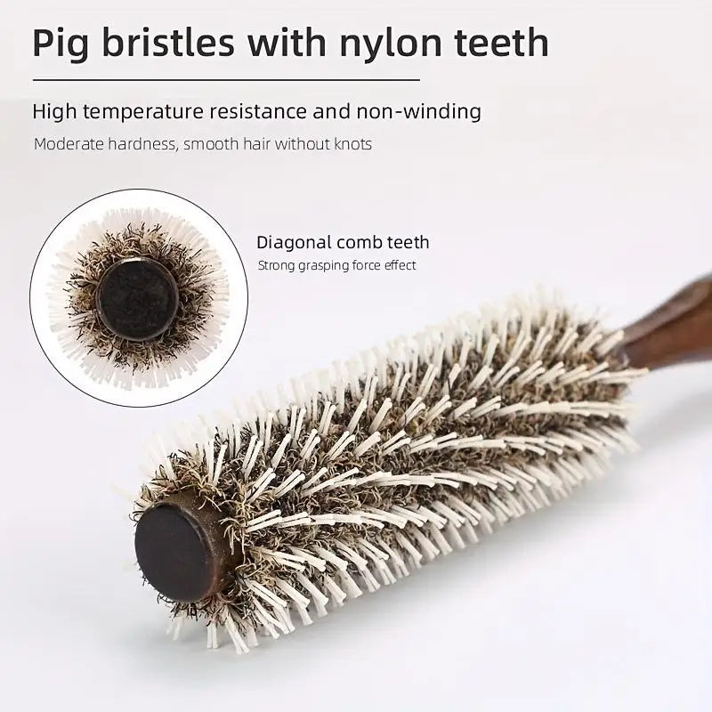 Wooden Handle Hair Curling Comb Ergonomic Design Durable Bristles Qme