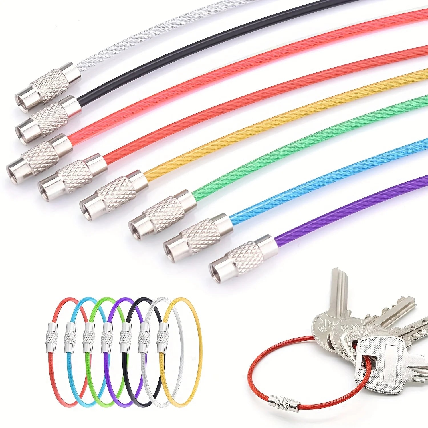 10pcs/pack Stainless Steel Cable Wire Key Chain Key Rings Travel Aircraft Luggage Tag Loops Hanging Outdoor Keychain Qme randomly color