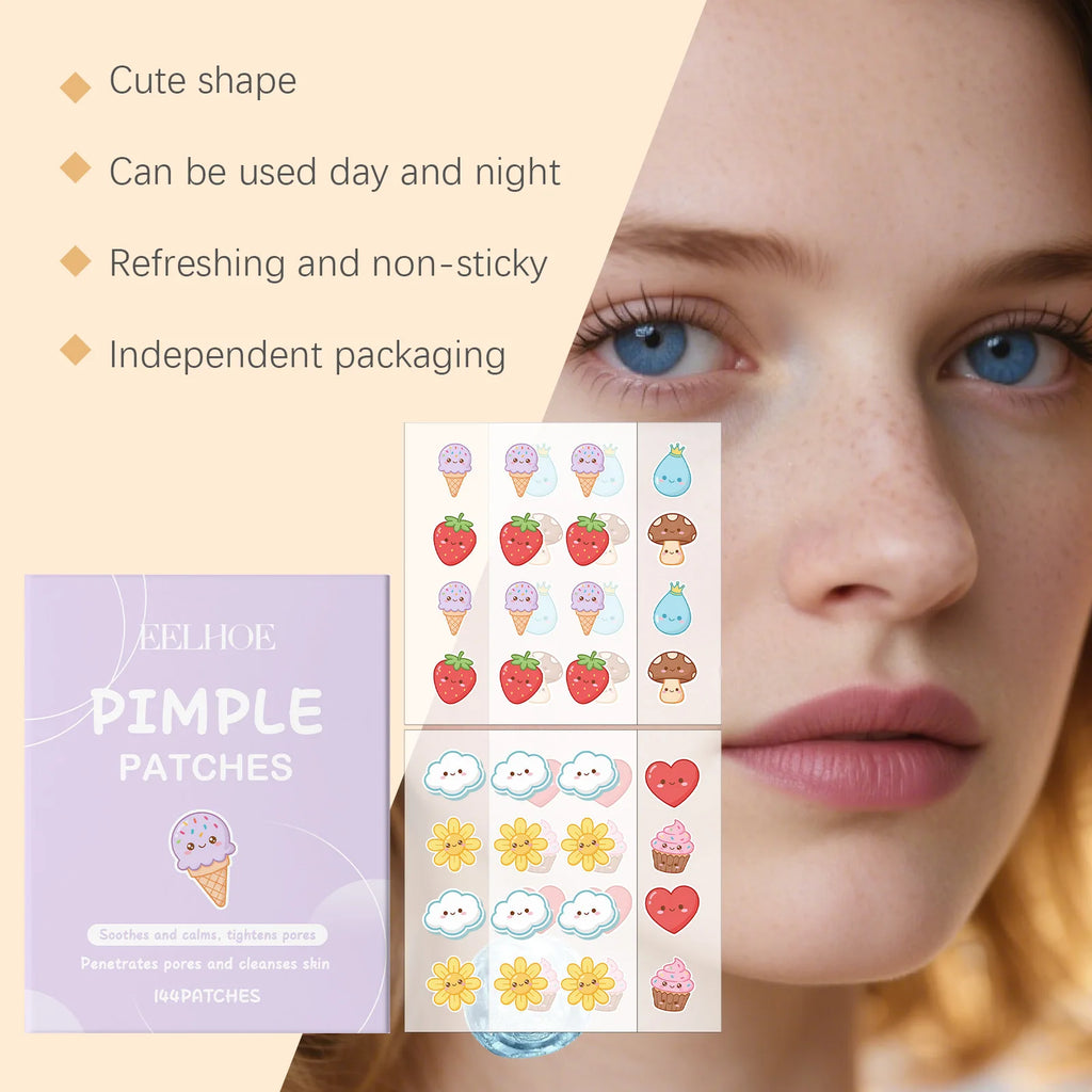 144pcs Cartoon Salicylic Acid Acne Patches Hydrocolloid Pimple Patches Invisible Facial Concealer Acne Patch Soothe Face Skin Qme