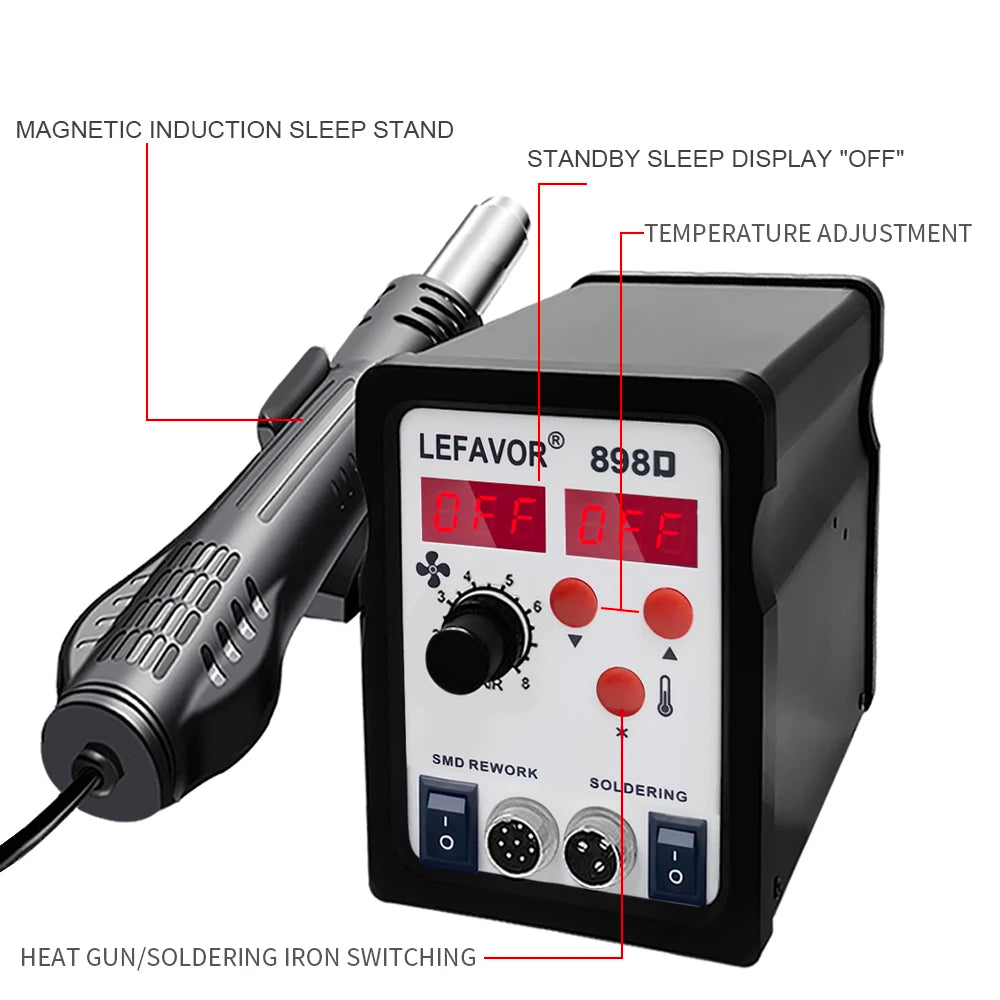 898D Soldering Stations 1 Air Gun Electric Iron Heat Rework Station Qme
