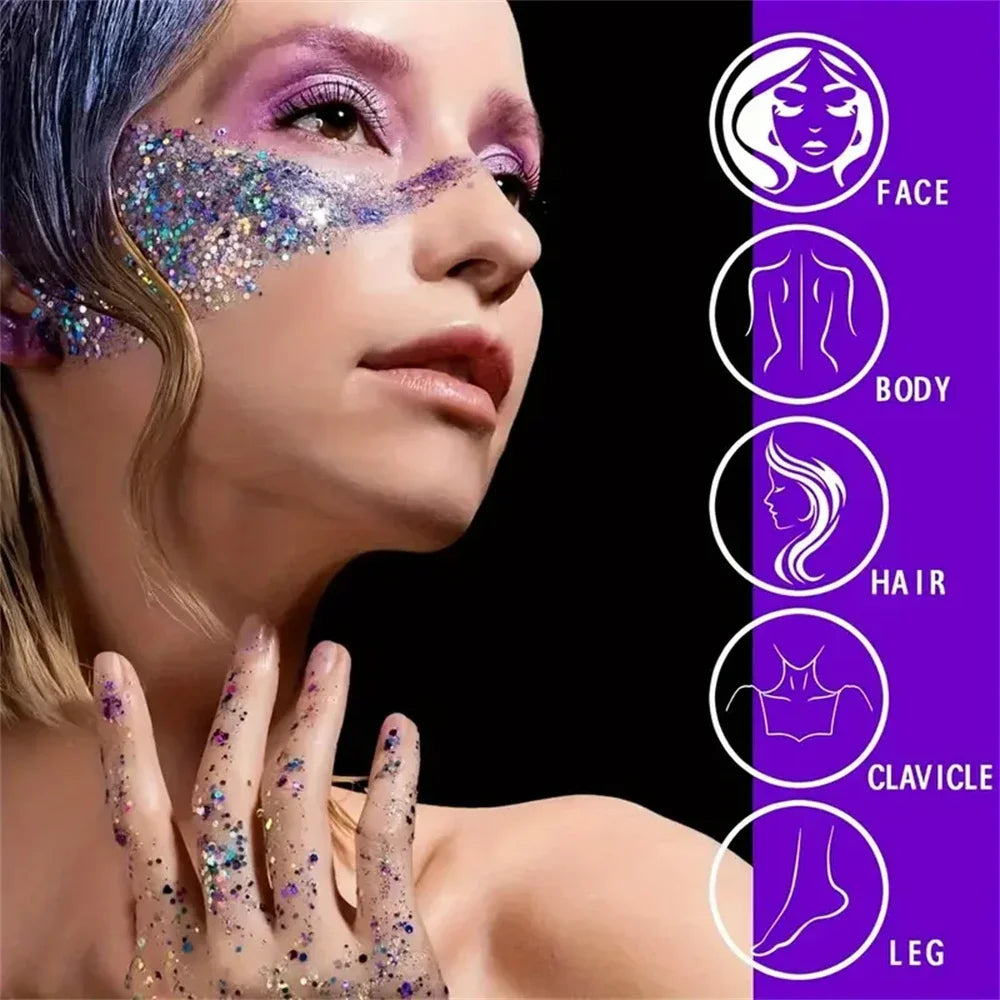 Mermaid Sequin Body Glitter Gel - Long-Lasting Shine for Carnival, Parties, Festival and Stage Performance - Great for Girls Qme