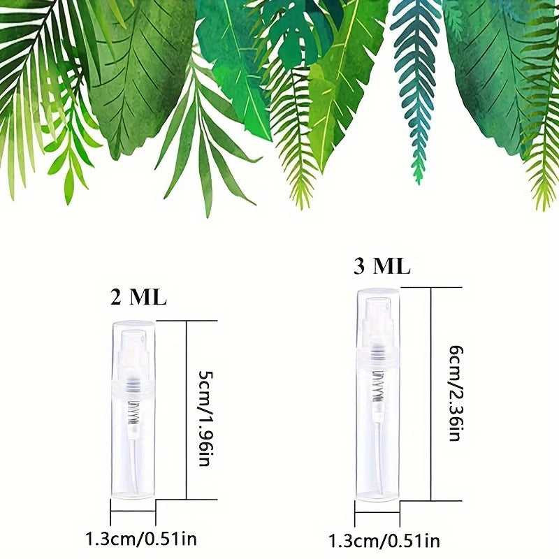 100 Spray Bottles 2ML/3ML- Odorless, BPA-free clear refillable travel atomizer, portable mini-sprayer for perfume and cosmetics Qme