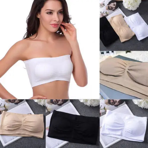 Double Layers Plus Size Strapless Bra Bandeau Tube Removable Padded Top Stretchy Seamless Bandeau Bra Boob Crop Spaghetti Strap Qme