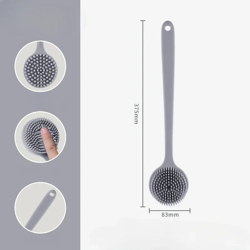 Double-sided Silicone Back Scrubber Long Handle Body Bath Brush Mud Qme Gray Silica Gel